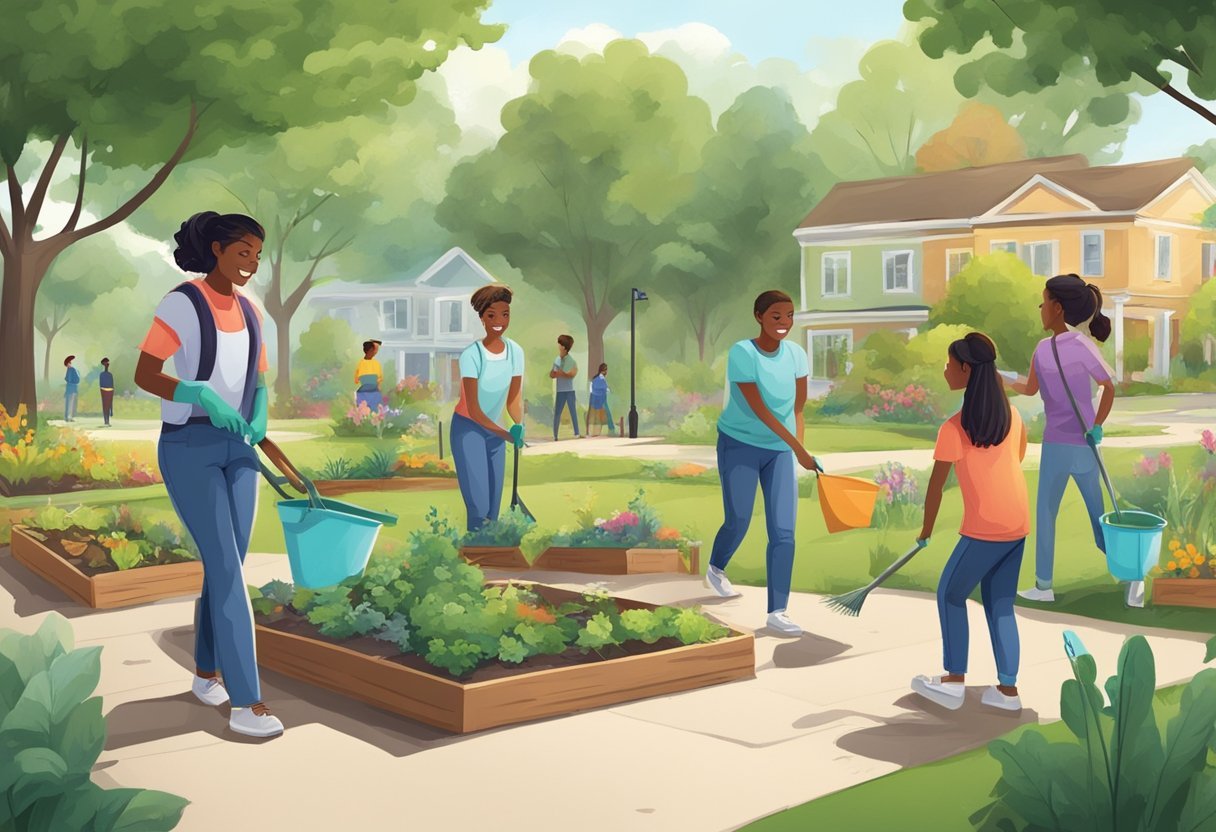 A group of students engage in various community service activities, such as tutoring, gardening, and cleaning up local parks